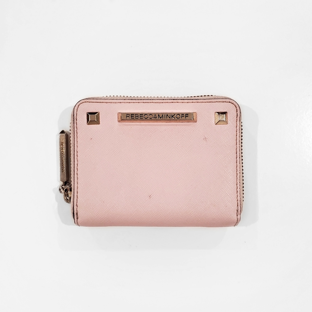REBECCA MINKOFF Pink Leather Small Studded Zip Around Wallet